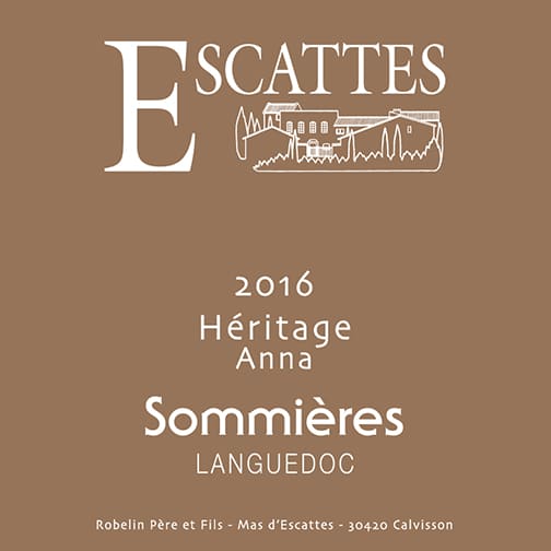 Domaine de l'Escattes - SOMMIÈRES 2016 Héritage Anna