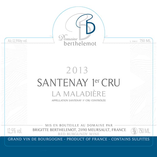 Bourgogne Santenay 1er cru La Maladière Domaine Berthelemot