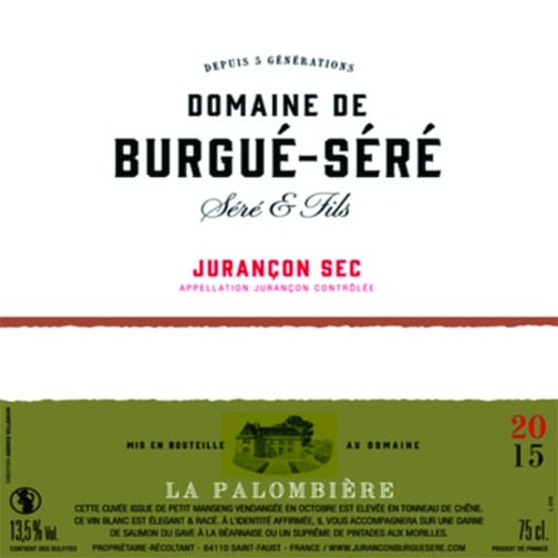 Domaine Burgué-Séré JURANÇON sec 2015 — la Palombière