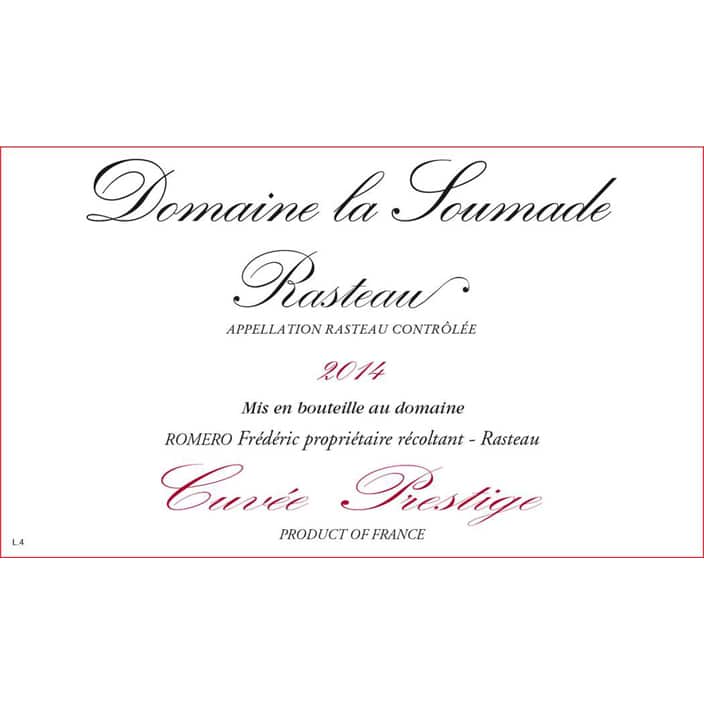 Domaine La Soumade RASTEAU 2014 Cuvée Prestige